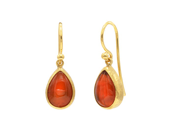 GURHAN, GURHAN Rune Gold Drop Earrings, 12x8mm Pear on Wire Hook, with Opal