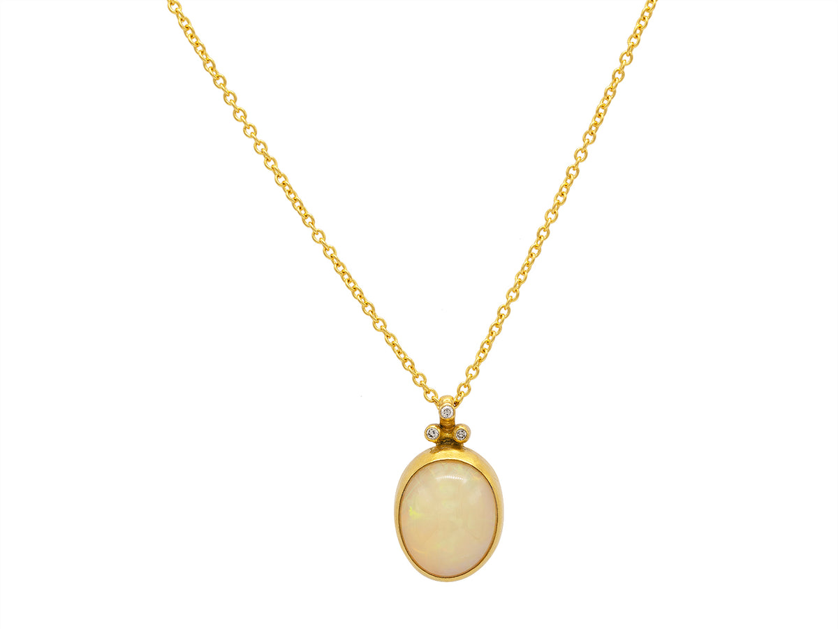 GURHAN, GURHAN Rune Gold Pendant Necklace, 16x13mm Oval, with Opal and Diamond