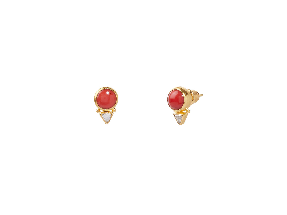 GURHAN, GURHAN Rune Gold Post Stud Earrings, 8mm Round, with Coral and Diamond