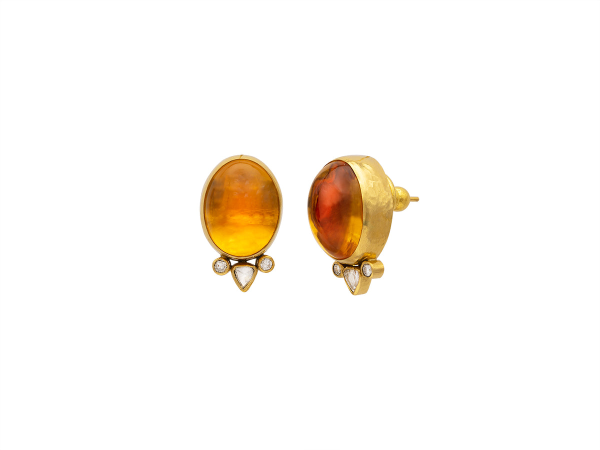 GURHAN, GURHAN Rune Gold Post Stud Earrings, 17x13mm Oval, with Citrine and Diamond