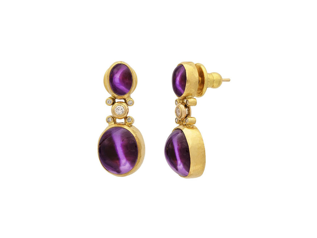GURHAN, GURHAN Rune Gold Amethyst Single Drop Earrings, Double Oval