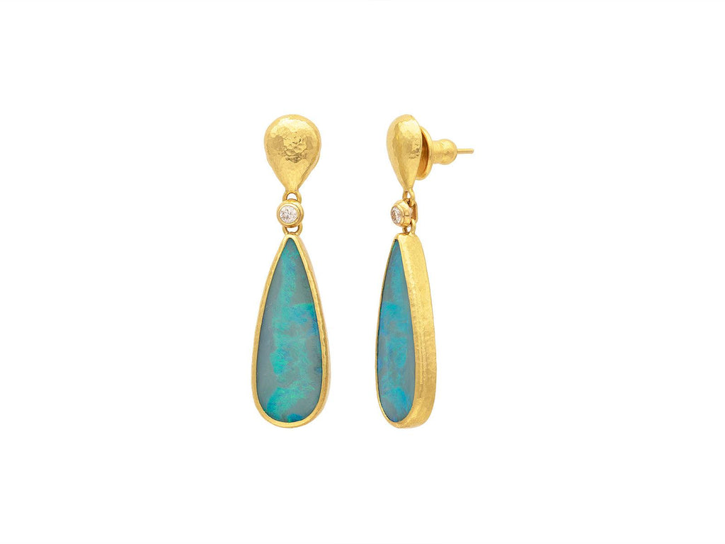 GURHAN, GURHAN Rune Gold Opal Single Drop Earrings, 32x12mm Teardrop
