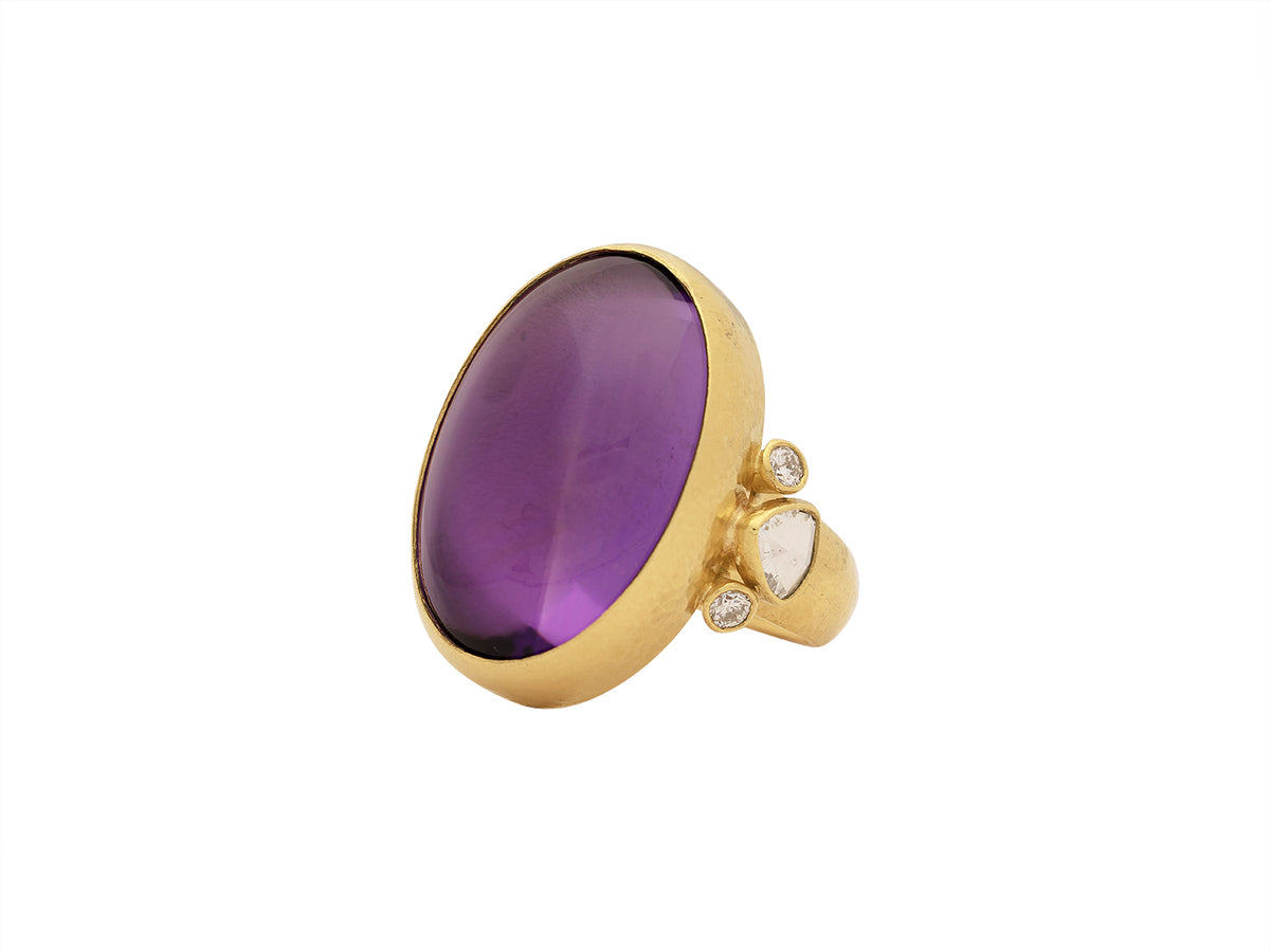 GURHAN, GURHAN Rune Gold Stone Cocktail Ring, 30x21mm Oval, with Amethyst and Diamond