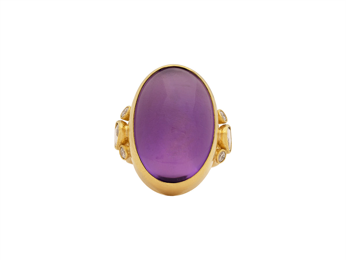 GURHAN, GURHAN Rune Gold Stone Cocktail Ring, 30x21mm Oval, with Amethyst and Diamond
