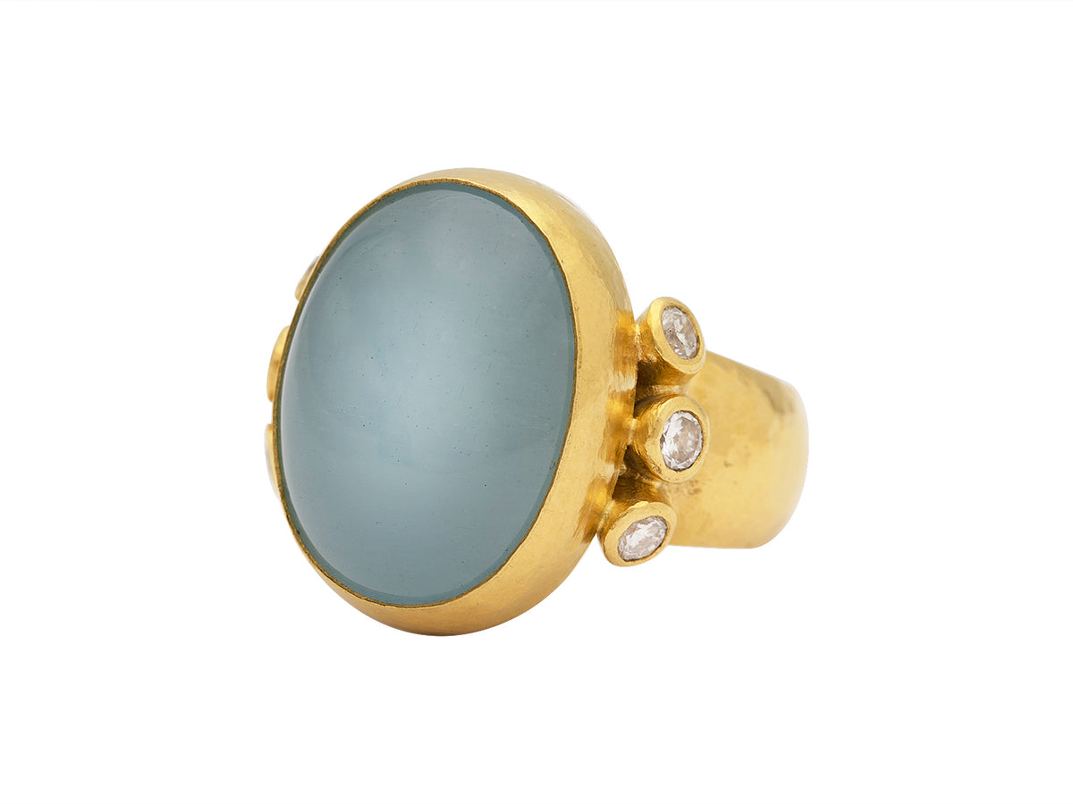 GURHAN, GURHAN Rune Gold Stone Cocktail Ring, 20x15mm Oval, with Aquamarine and Diamond
