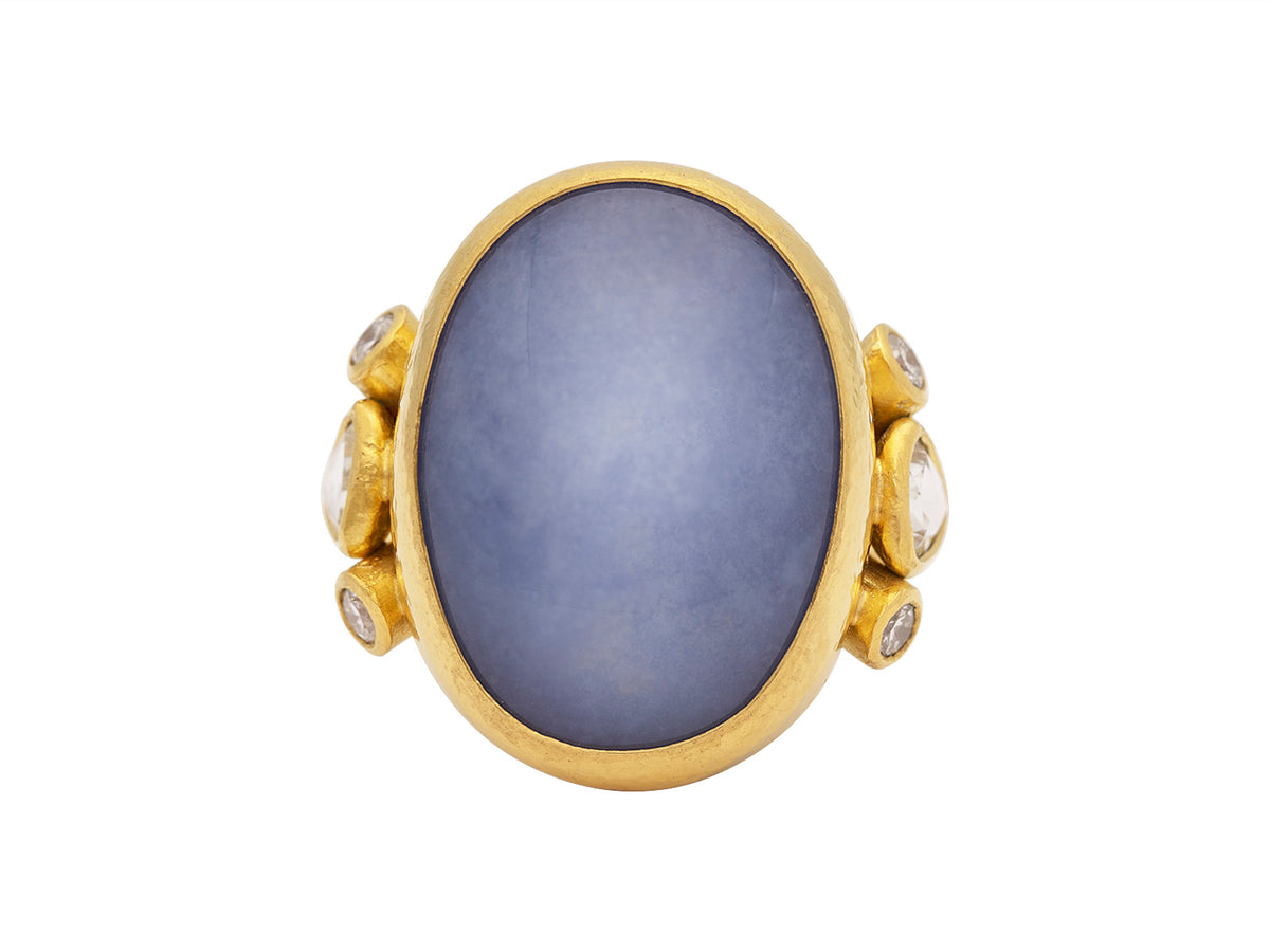 GURHAN, GURHAN Rune Gold Stone Cocktail Ring, 25x19mm Oval, with Chalcedony and Diamond