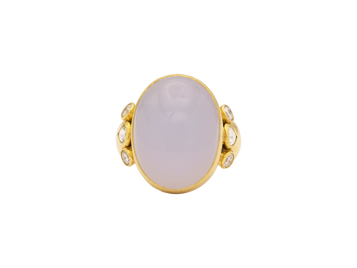 GURHAN, GURHAN Rune Gold Stone Cocktail Ring, 19x15mm Oval, with Chalcedony and Diamond