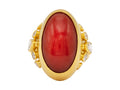 GURHAN, GURHAN Rune Gold Stone Cocktail Ring, 27x12mm Oval, with Coral and Diamond