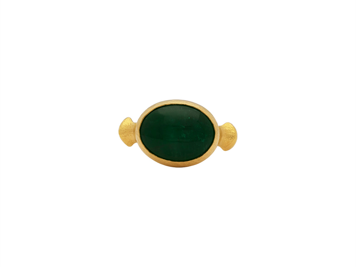GURHAN, GURHAN Rune Gold Stone Cocktail Ring, 15x12mm Oval, with Emerald