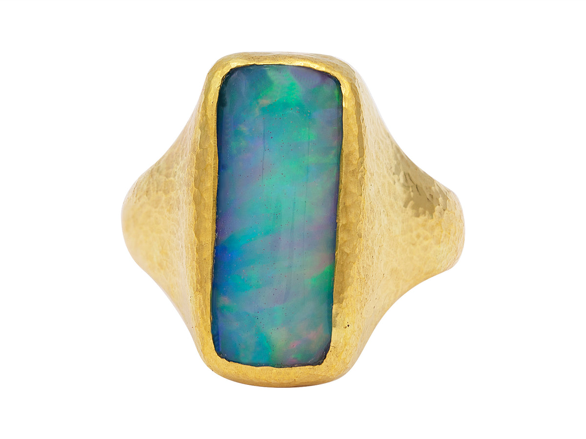 GURHAN, GURHAN Rune Gold Stone Cocktail Ring, 19x9mm Rectangle on Graduation Band, with Opal