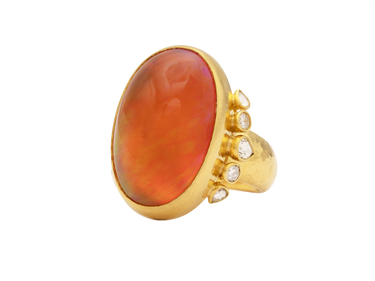 GURHAN Rune Gold Stone Cocktail Ring, 27x19mm Oval, Opal and Diamond