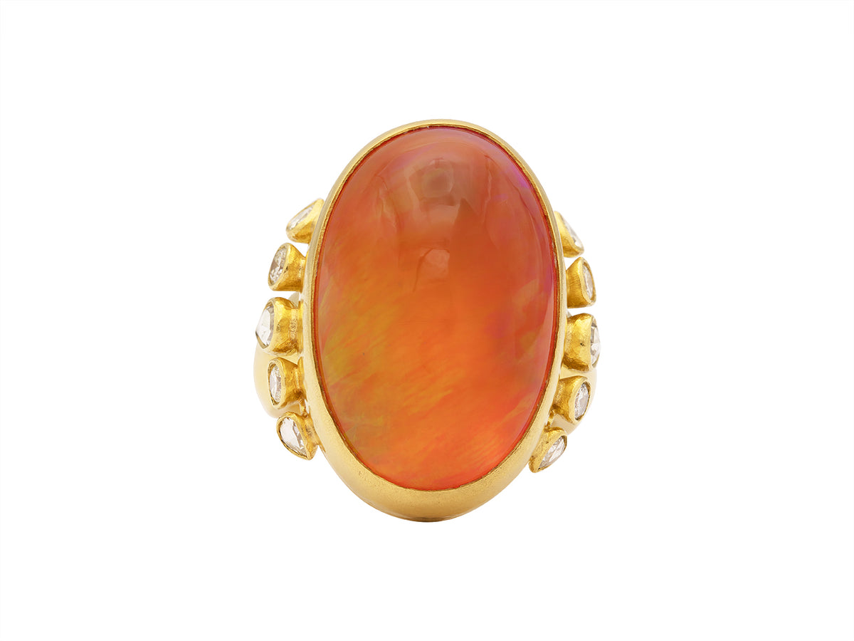 GURHAN, GURHAN Rune Gold Stone Cocktail Ring, 27x19mm Oval, Opal and Diamond