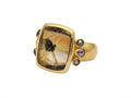 GURHAN, GURHAN Rune Gold Stone Cocktail Ring, 19x17mm Rectangle, with Rutilated Quartz and Diamond