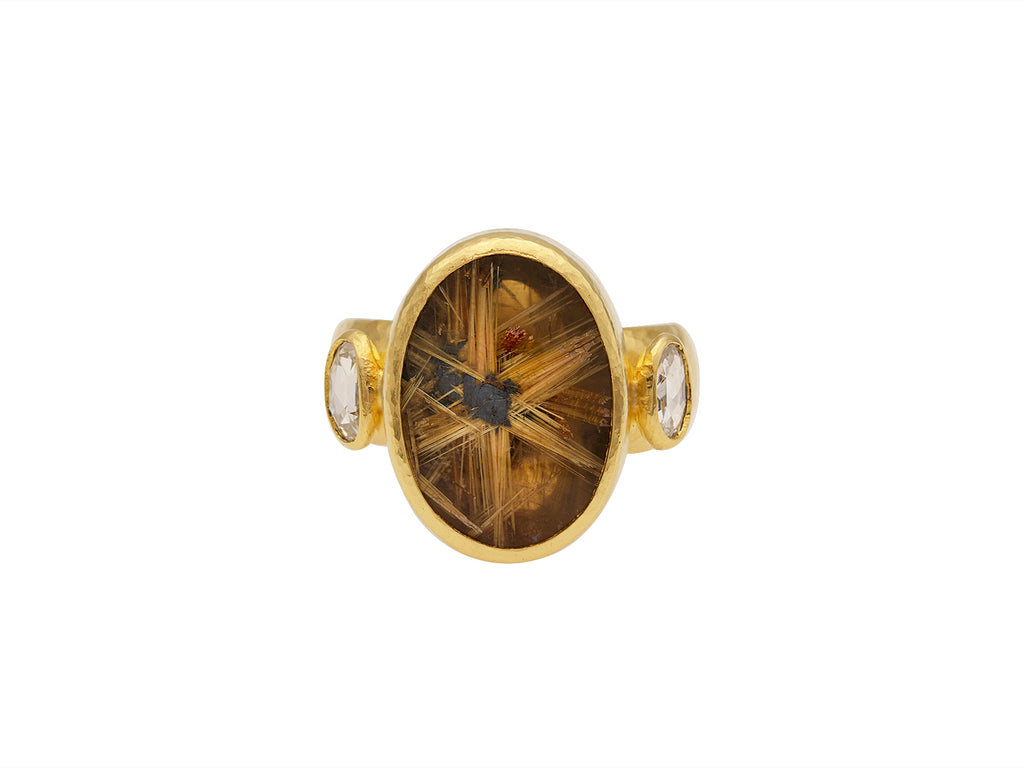 GURHAN, GURHAN Rune Gold Stone Cocktail Ring, 18x14mm Oval, with Rutilated Quartz and Diamond