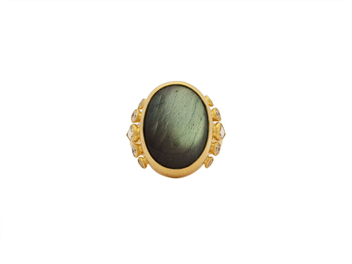 GURHAN, GURHAN Rune Gold Stone Cocktail Ring, 25x18mm Oval, with Labradorite and Diamond