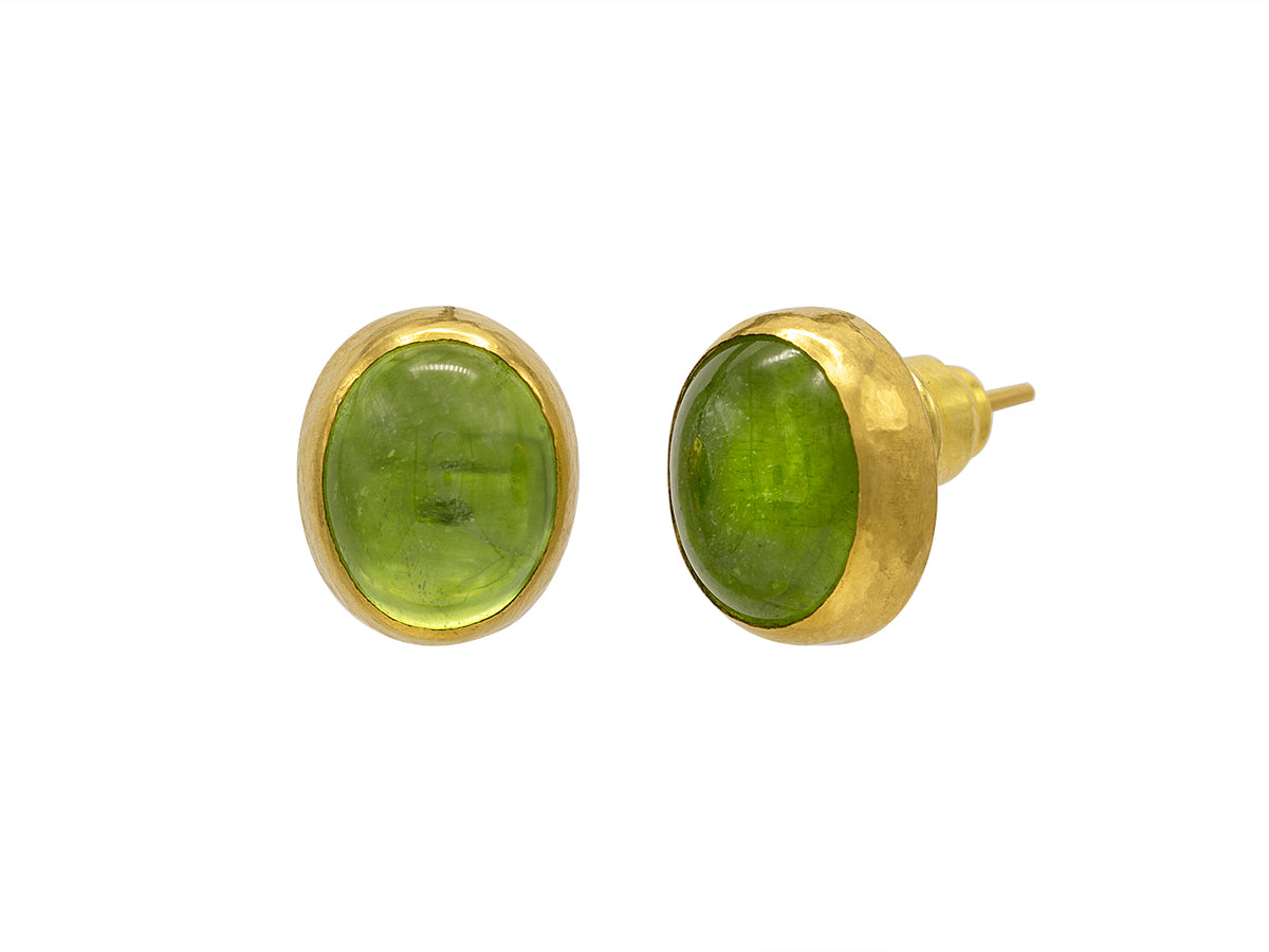 GURHAN, GURHAN Rune Gold Stud Earrings, 12x10mm Oval with Post, with Peridot