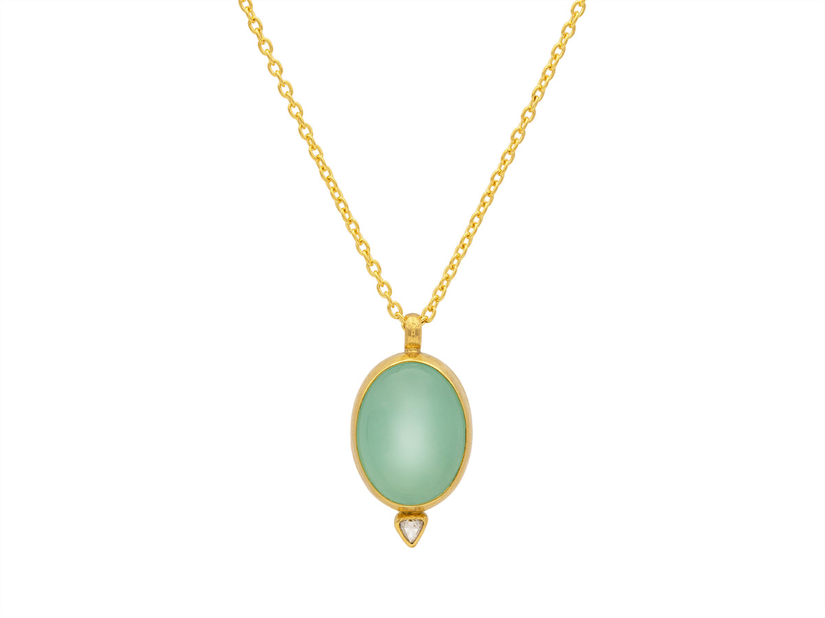 GURHAN, GURHAN Rune Gold Pendant Necklace, 20x15mm Oval, with Chalcedony and Diamond