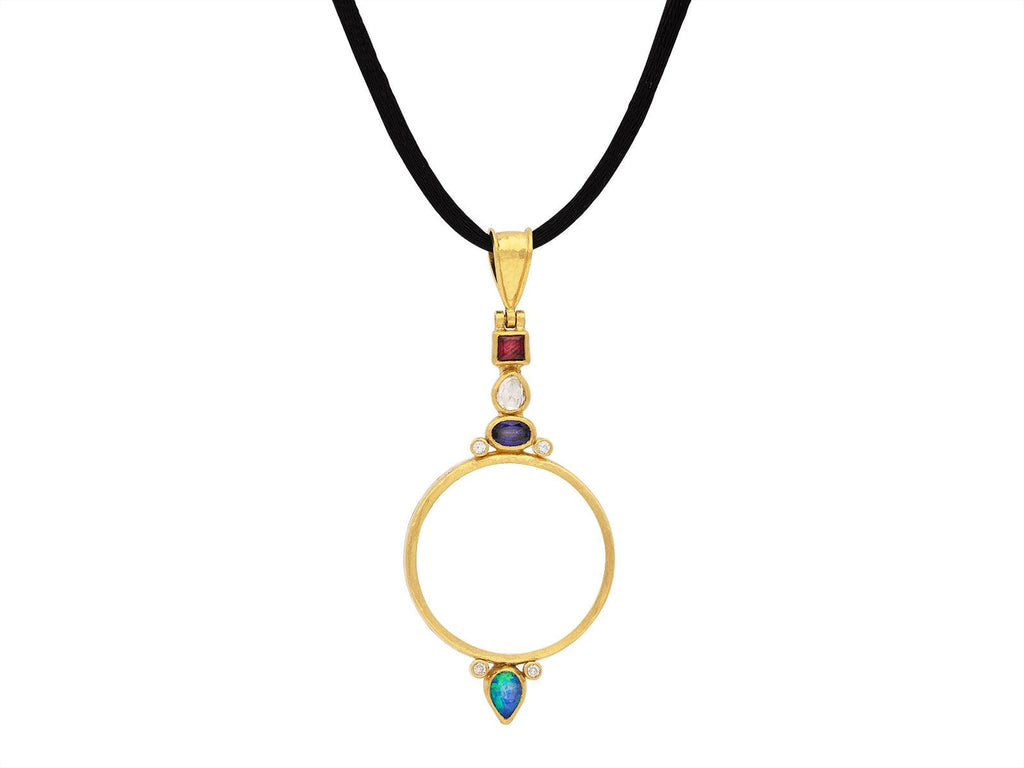 GURHAN, GURHAN Rune Gold Mixed Stone Pendant Necklace, 27mm Round Glass