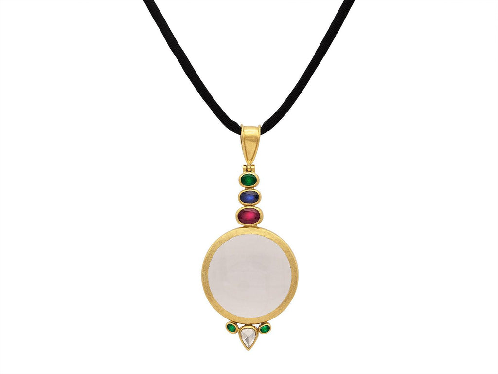 GURHAN, GURHAN Rune Gold Mixed Stone Pendant Necklace, 27mm Round Magnifying Glass