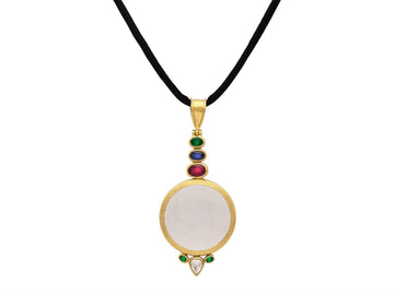 GURHAN, GURHAN Rune Gold Mixed Stone Pendant Necklace, 27mm Round Magnifying Glass