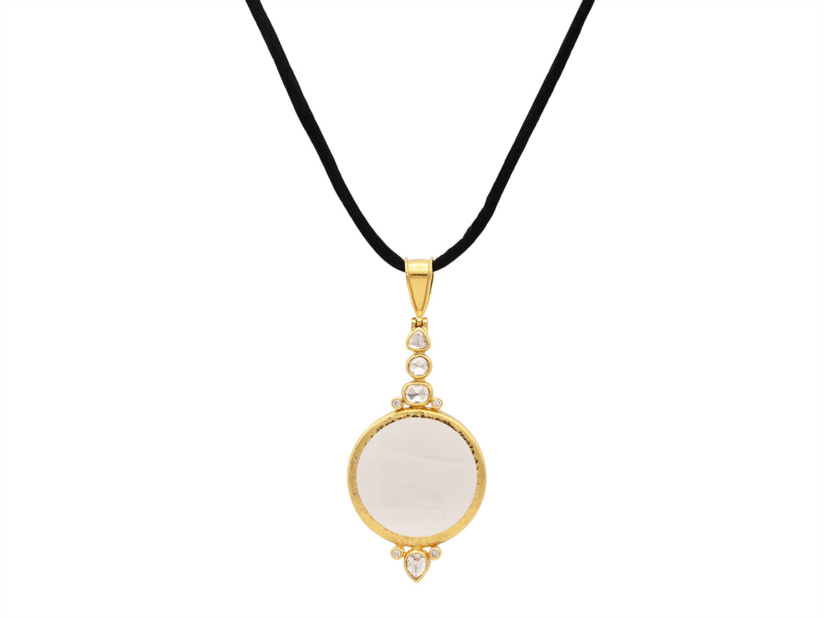 GURHAN, GURHAN Rune Gold Pendant Necklace, 27mm Round on Silk Cord, with Glass and Diamond