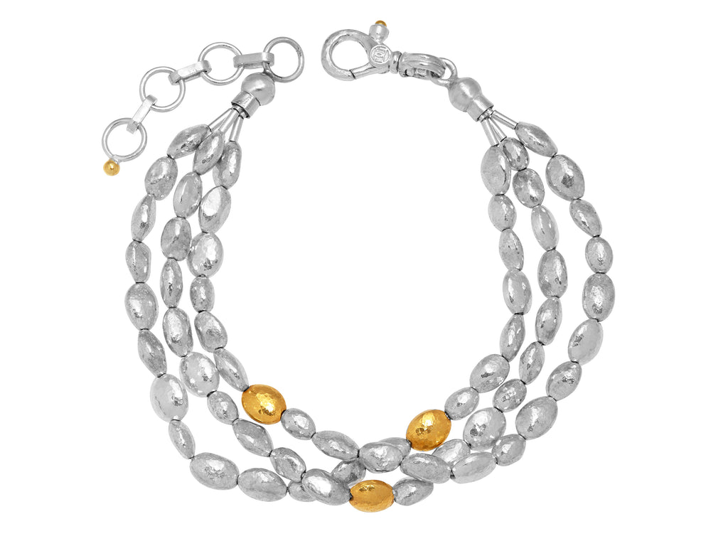 GURHAN, GURHAN Spell Sterling Silver Beaded Multi-Strand Bracelet, Triple, Gold Accents