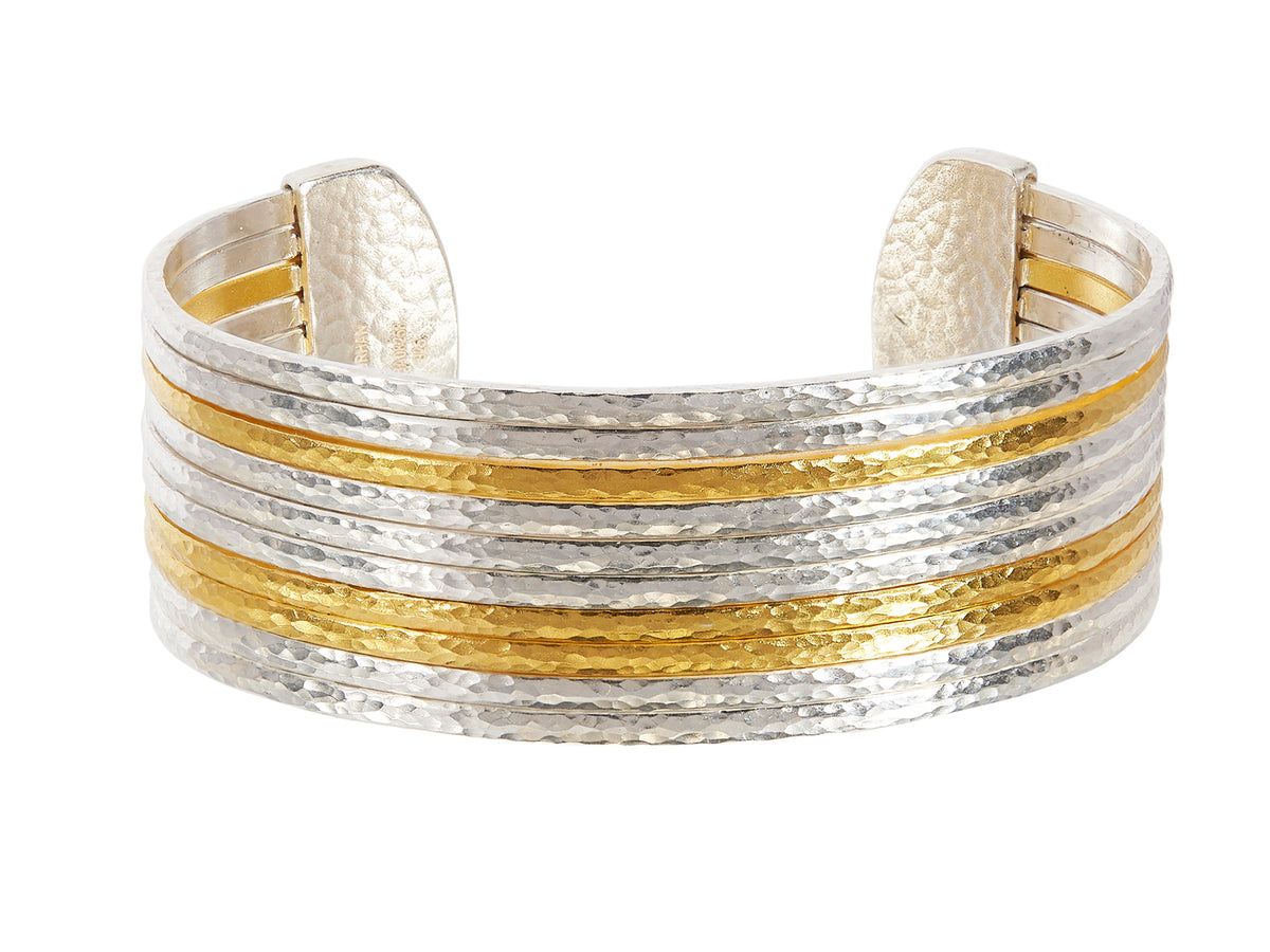 GURHAN, GURHAN Mango Sterling Silver Cuff Bracelet, Grooved Wide, with No Stone & Gold Accents