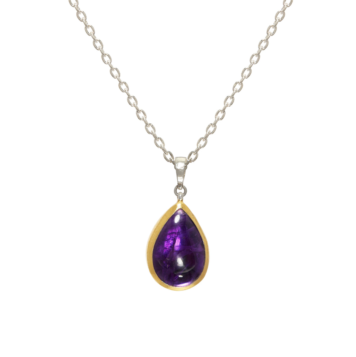 GURHAN, GURHAN Galapagos Sterling Silver Teardrop Pendant Necklace, Amethyst, Gold Accents