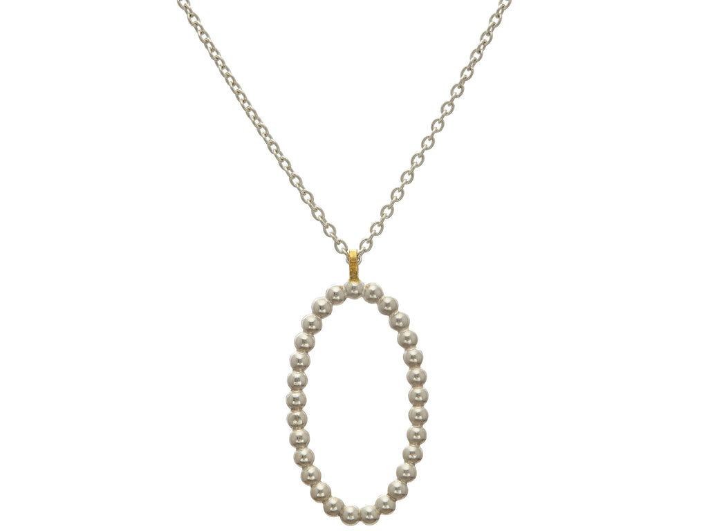 GURHAN, GURHAN Caviar Sterling Silver Pendant Necklace, 38mm Open Oval, Gold Accents