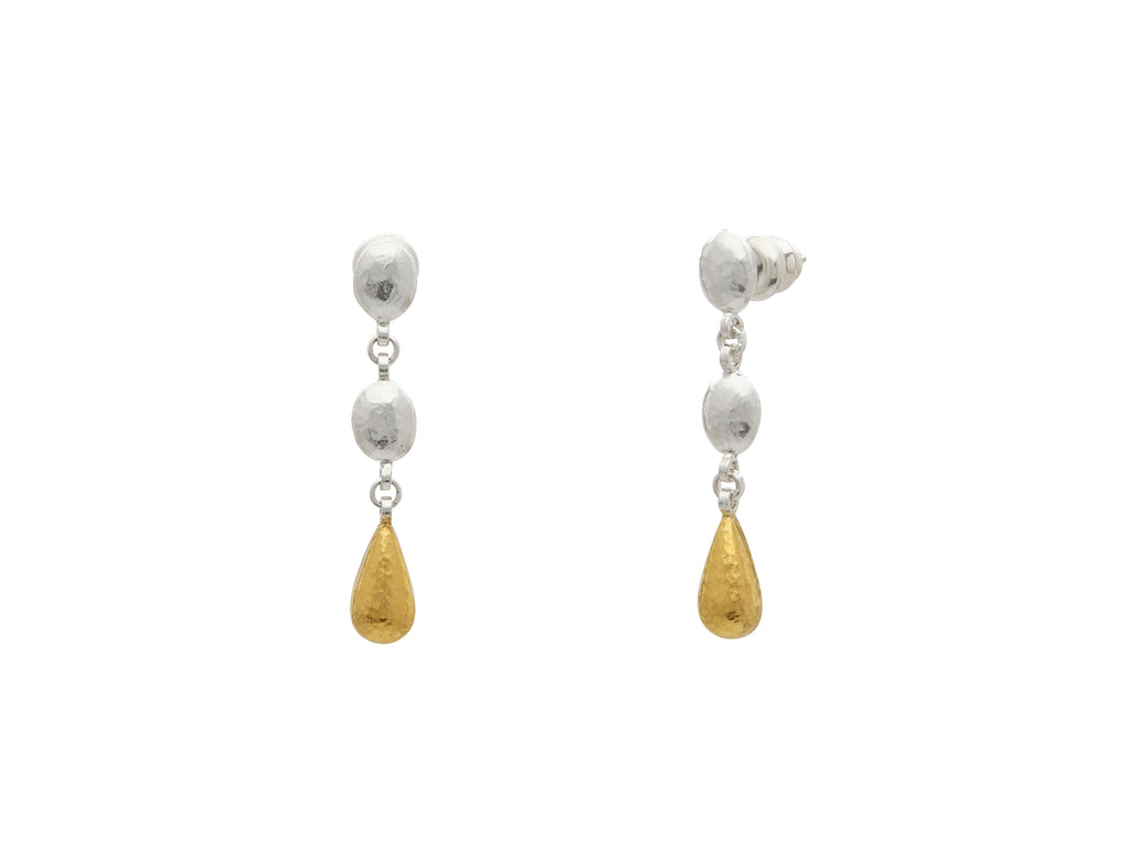 GURHAN, GURHAN Spell Sterling Silver Double Drop Earrings, Oval and Pear Shapes, Gold Accents