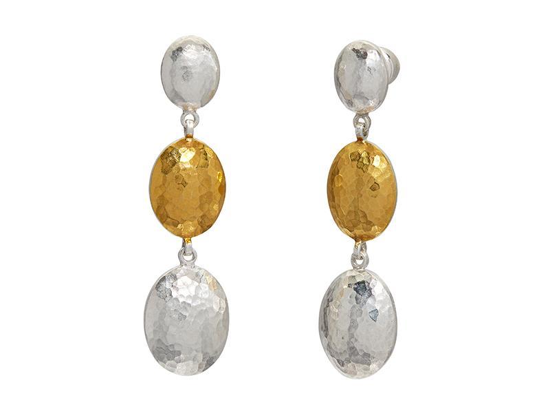 GURHAN, GURHAN Spell Sterling Silver Drop Earrings, Triple Oval, with No Stone & Gold Accents