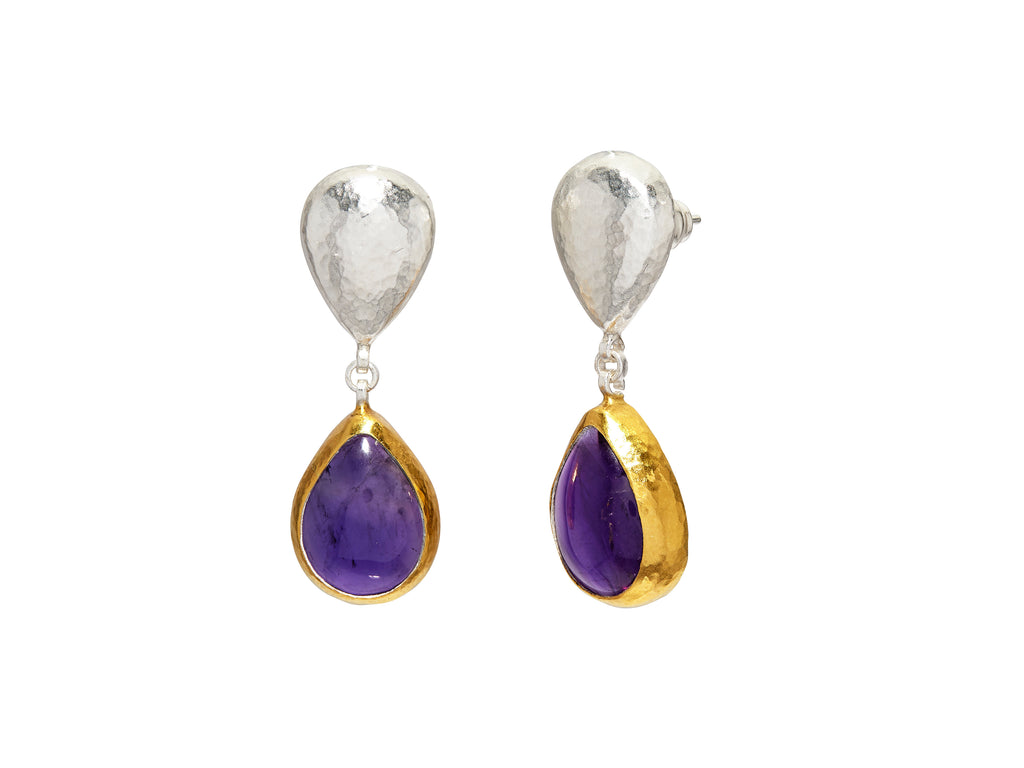 GURHAN, GURHAN Galapagos Sterling Silver Amethyst Single Drop Earrings, Pear Shape Post Top, Gold Accents