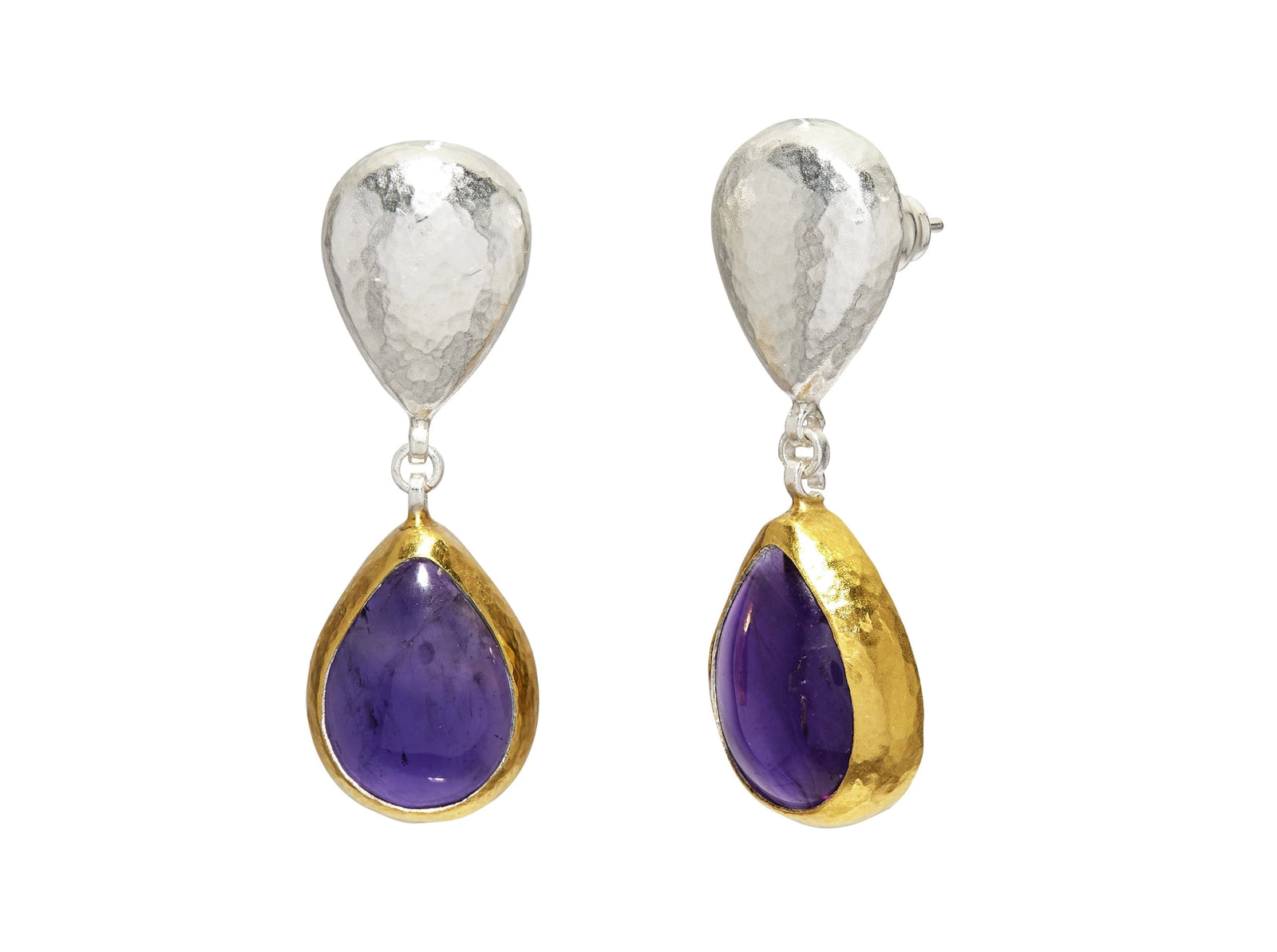 GURHAN, GURHAN Galapagos Sterling Silver Amethyst Single Drop Earrings, Pear Shape Post Top, Gold Accents