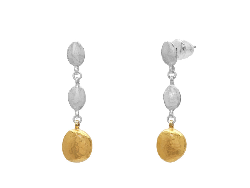 GURHAN, GURHAN Spell Sterling Silver Double Drop Earrings, Amorphous Shapes, Gold Accents