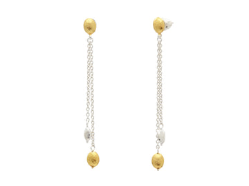 GURHAN, GURHAN Spell Sterling Silver Long Drop Earrings, Small Beads on Thin Chain, Gold Accents