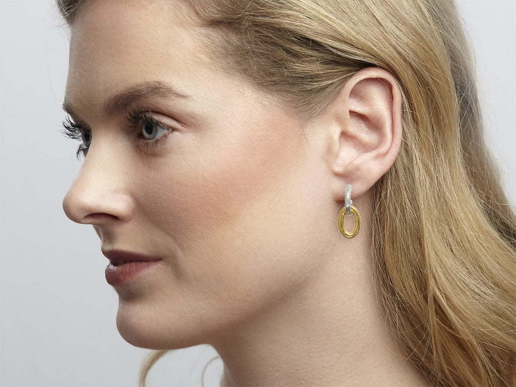 GURHAN, GURHAN Hoopla Sterling Silver Front Hoop Earrings, Heavy Oval Link, with No Stone & Gold Accents