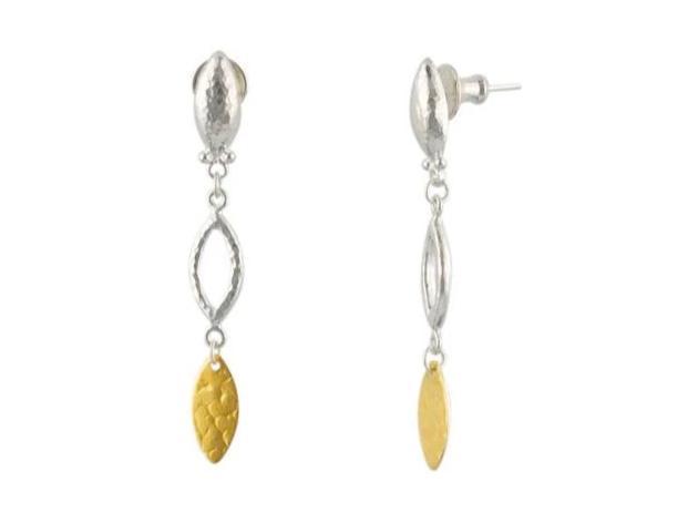 GURHAN, GURHAN Willow Sterling Silver Double Drop Earrings, Mixed Marquise Shapes, Gold Accents