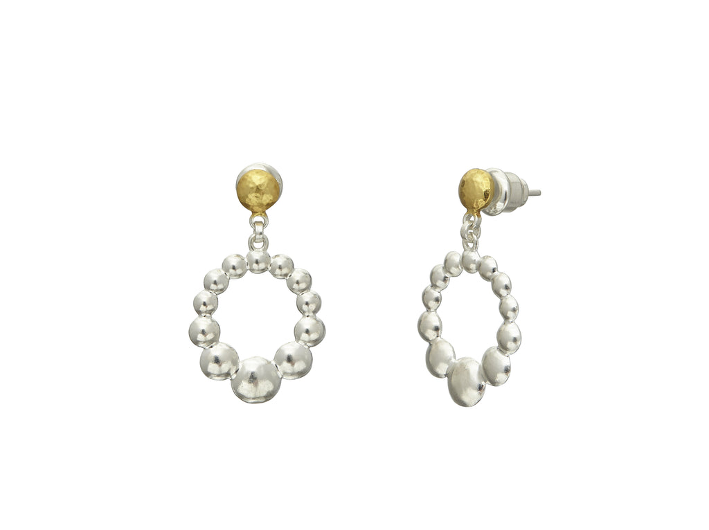 GURHAN, GURHAN Caviar Sterling Silver Single Drop Earrings, 16mm Open Link on Post Top, Gold Accents