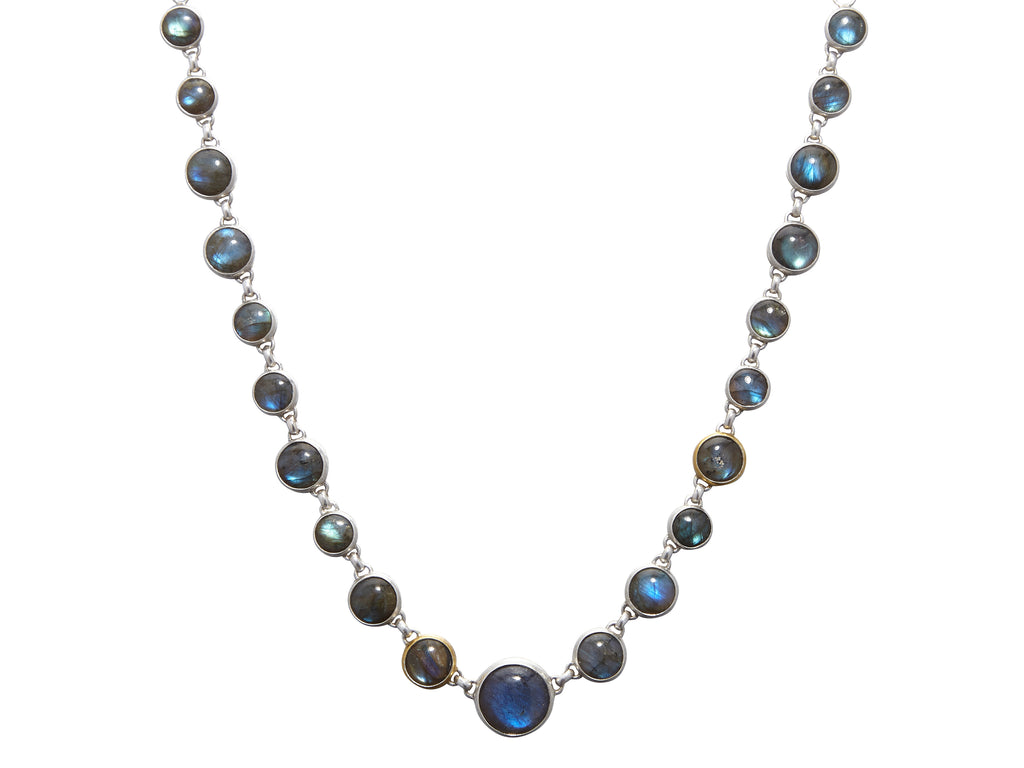 GURHAN, GURHAN Galapagos Sterling Silver Labradorite All Around Short Necklace, Mixed Round Cabochons, Gold Accents