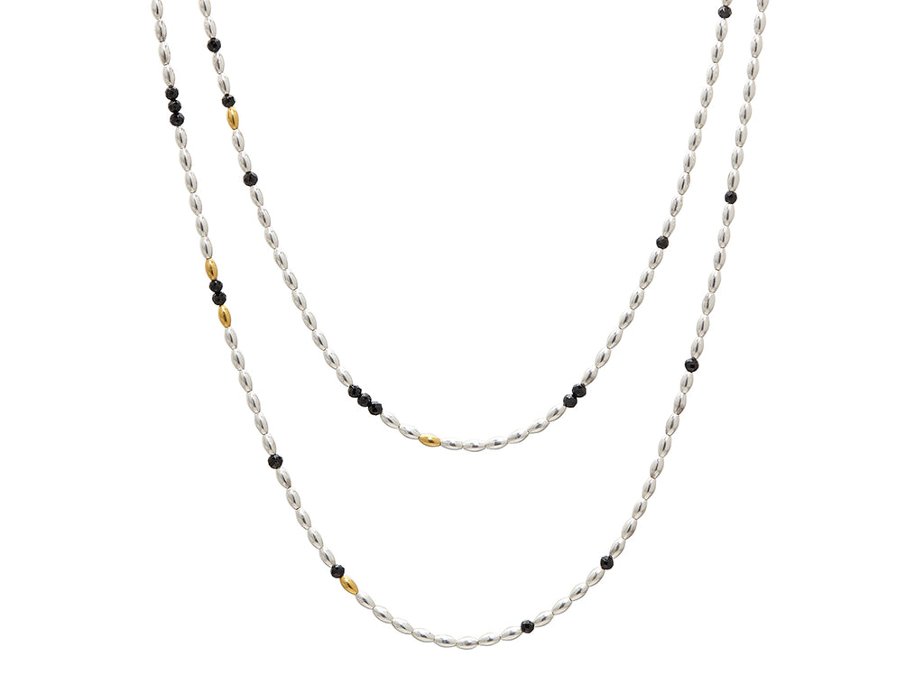 GURHAN, GURHAN Olive Sterling Silver Spinel Beaded Long Necklace, Mini Olive Beads, Gold Accents