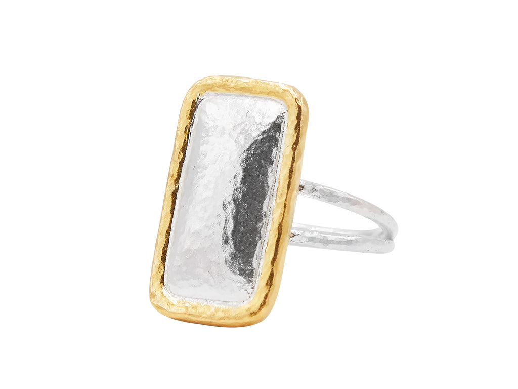 GURHAN, GURHAN Amulet Sterling Silver Cocktail Ring, Rectangle, Gold Accents