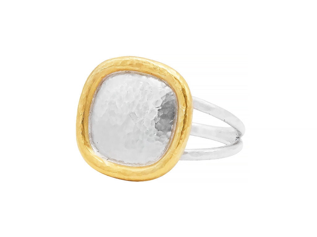 GURHAN, GURHAN Amulet Sterling Silver Cocktail Ring, Square, Gold Accents