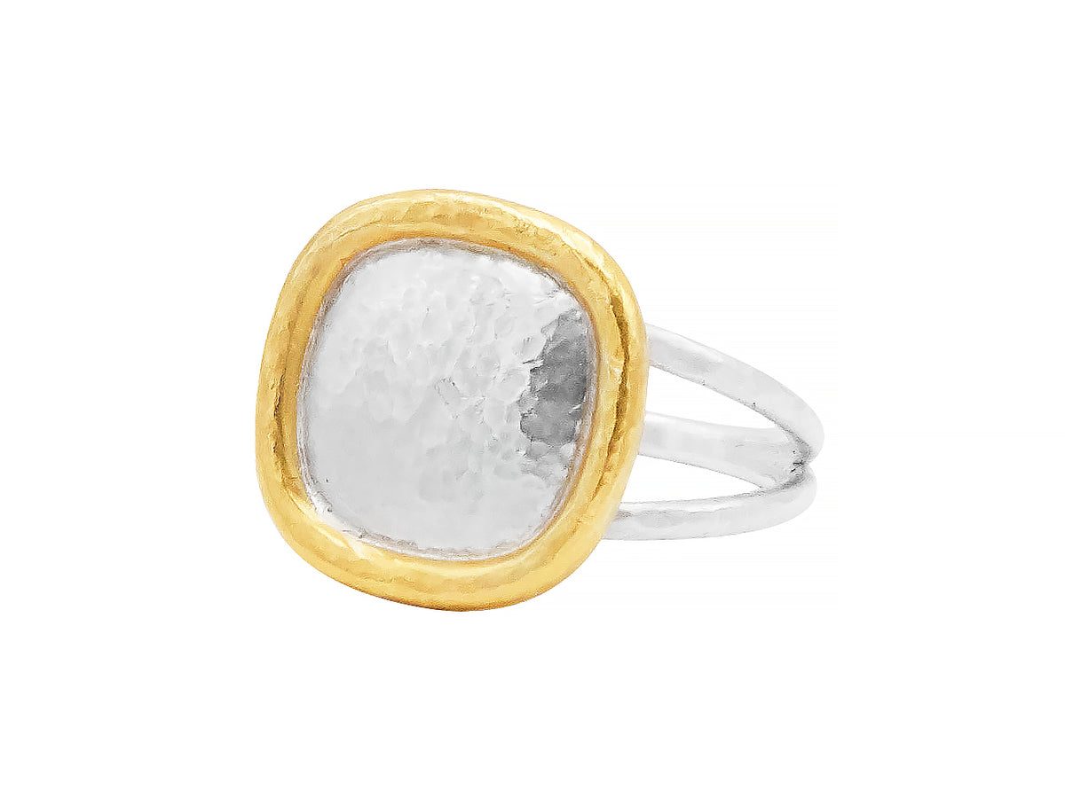 GURHAN, GURHAN Amulet Sterling Silver Cocktail Ring, Square, No Stone, Gold Accents