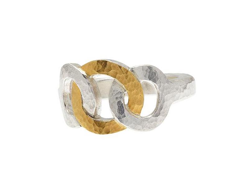 GURHAN, GURHAN Hoopla Sterling Silver Cocktail Ring, Triple Rings, Gold Accents