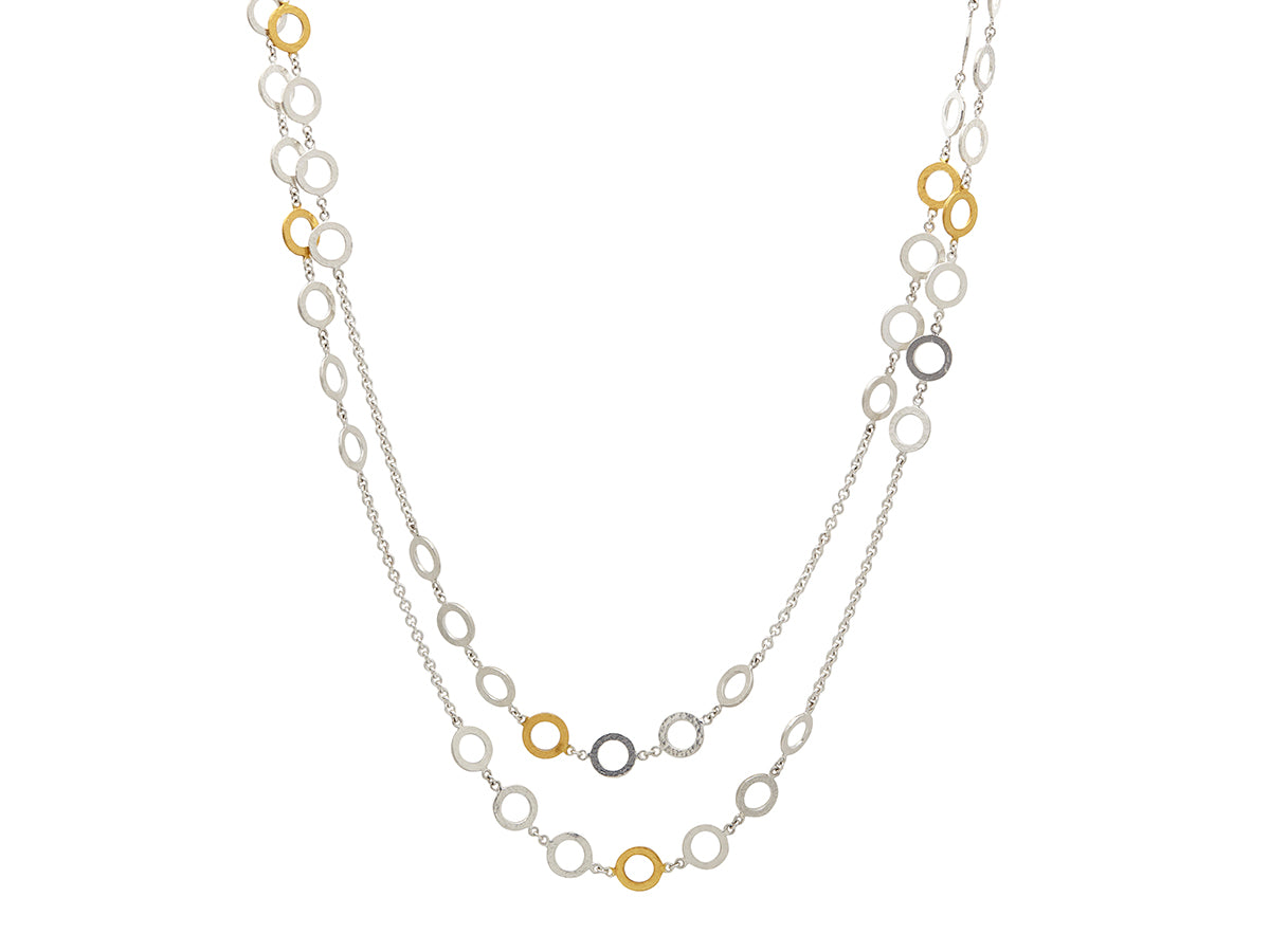 GURHAN, GURHAN Mango Sterling Silver Station Necklace, Long Clustered, with No Stone & Gold Accents