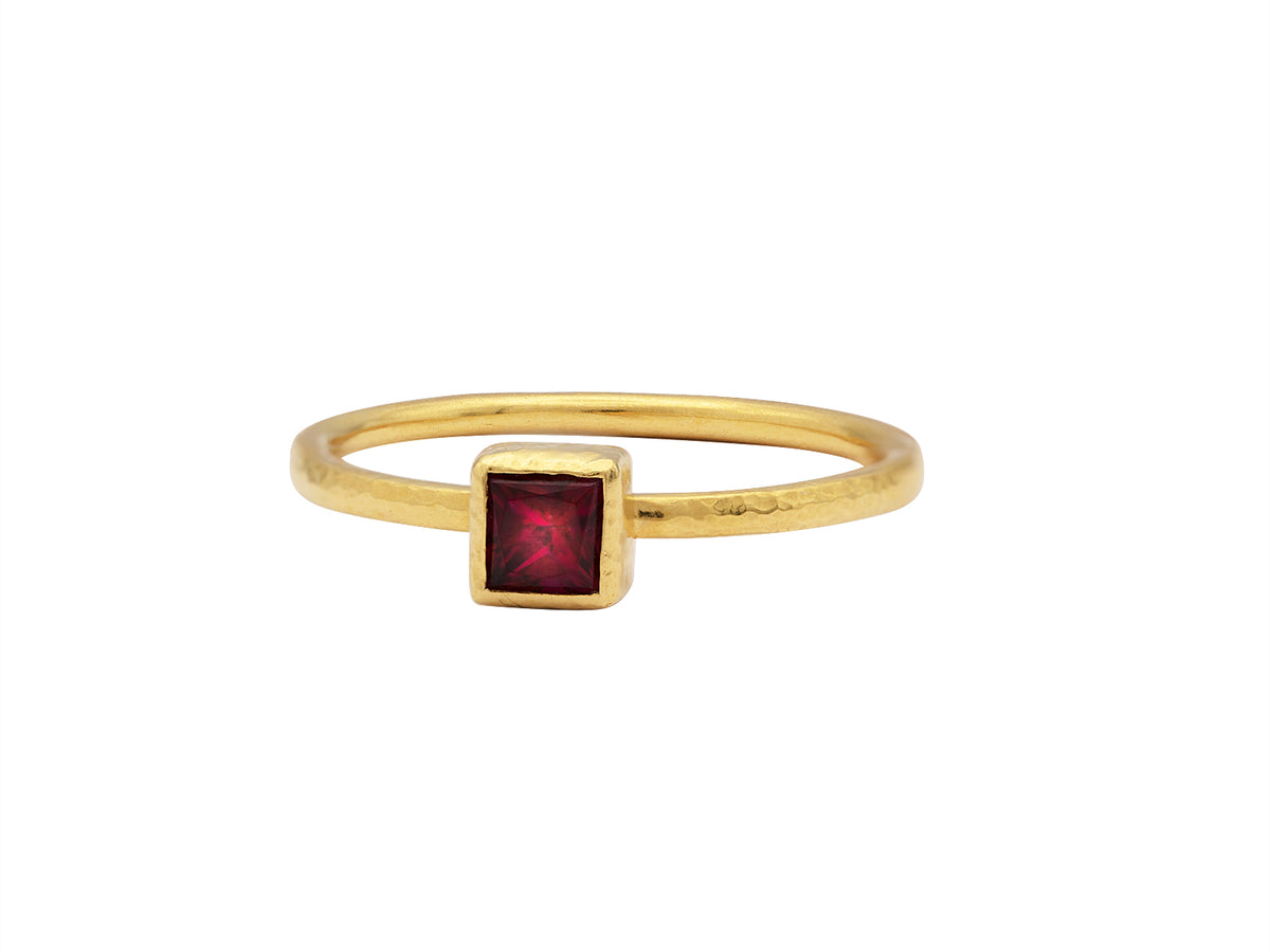 GURHAN, GURHAN Skittle Gold Stone Stacking Ring, 4mm Square, with Topaz