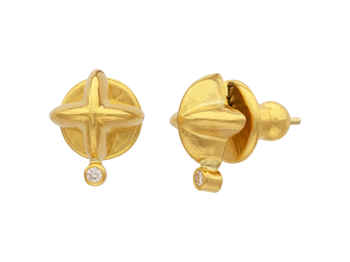 GURHAN, GURHAN Spell Gold Post Stud Earrings, Round "X" Beads, Diamond