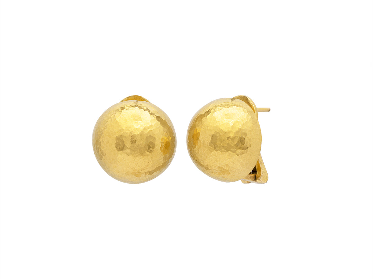 GURHAN, GURHAN Spell Gold Round Stud Earrings, 16mm Half Ball on Clip Post, with No Stone
