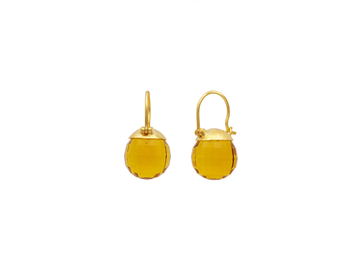 GURHAN, GURHAN Spell Gold Single Drop Earrings, 13mm Facetted Ball on Wire Hook, with Citrine