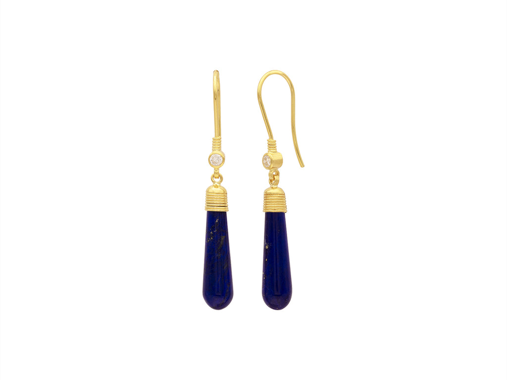 GURHAN, GURHAN Spell Gold Single Drop Earrings, 25x6mm Teardrop, with Lapis and Diamond